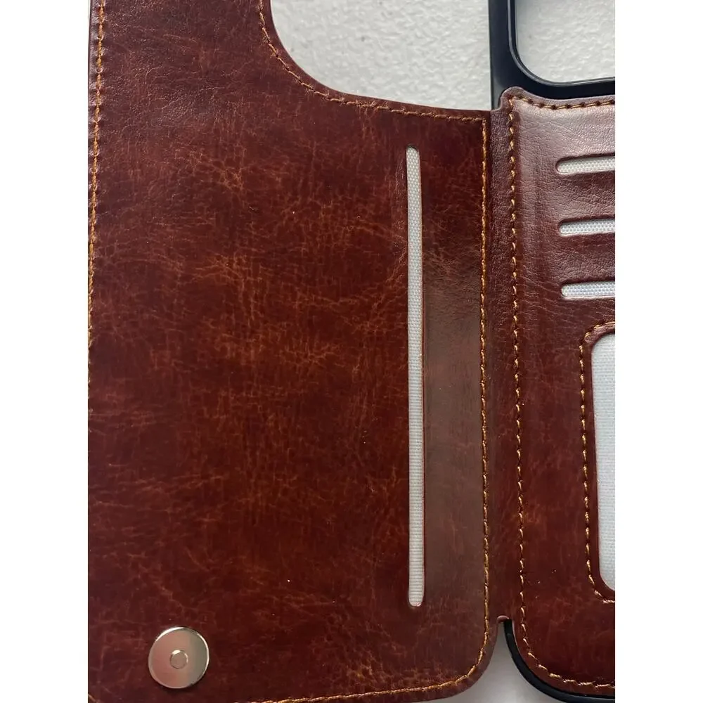 Brown Wallet Leather-like Case for iPhone 12 Snap Closure